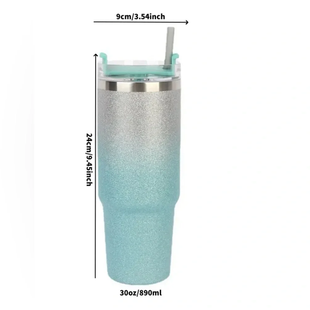 Blue/Green Teal colored Glitter 30oz Stainless Insulated Hot/Cold Cup 🥤🆕🥤
